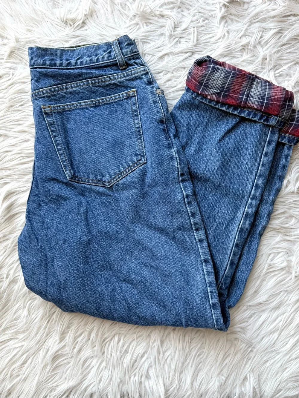 Vintage J.Crew Oarsman Jeans 34x32 Flannel Lined Unisex Plaid Denim